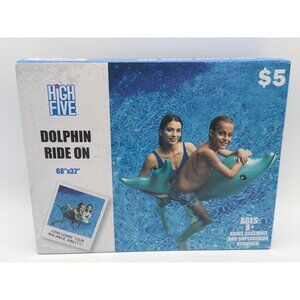 High Five Dolphin Ride-On Inflatable Pool Float 68"x32" For Ages 8+ With Adult S